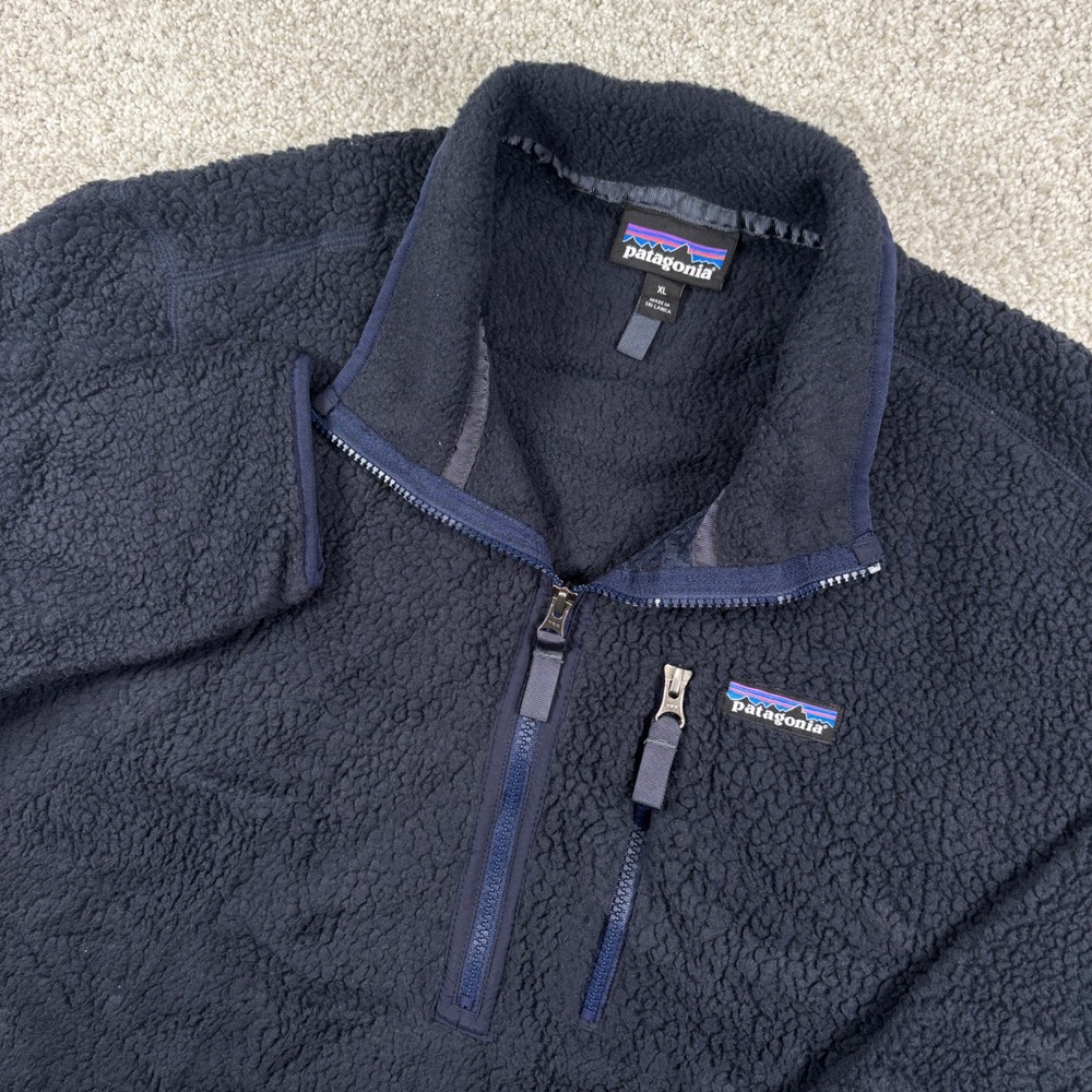 Patagonia Fleece Pullover Mens XL Navy Blue Quarter Zip Pile